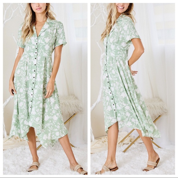 Boho Fabulous Floral Print Shirt Midi Dress - Picture 3 of 4